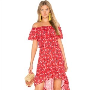 Off the shoulder red floral dress